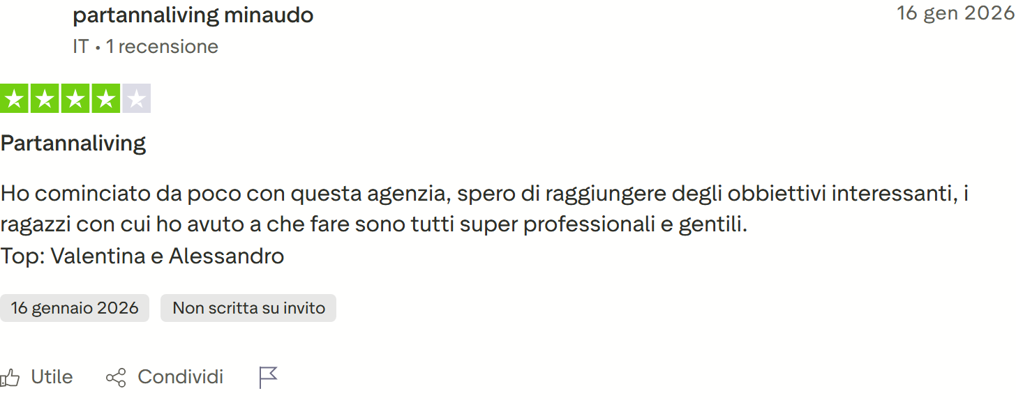 Recensione Trustpilot 5 stelle di Fogliati Elena: team giovane e professionale, Valentina premurosa, sito web ben fatto e bello
