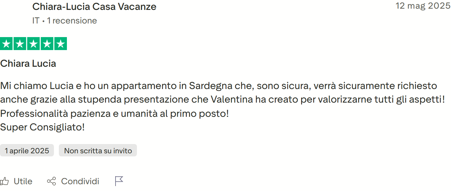 Recensione Trustpilot 5 stelle di Federica: da zero visibilità a richieste ogni giorno, 10 prenotazioni dirette in un mese