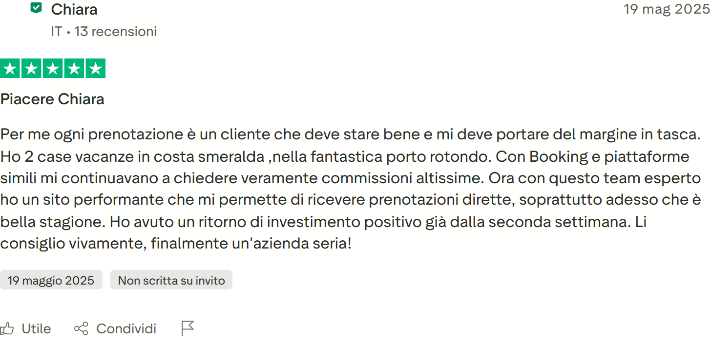 Recensione Trustpilot 5 stelle di VINCENZO PARODI: soddisfatto da subito, 3 prenotazioni dirette da 850 euro in 10 giorni