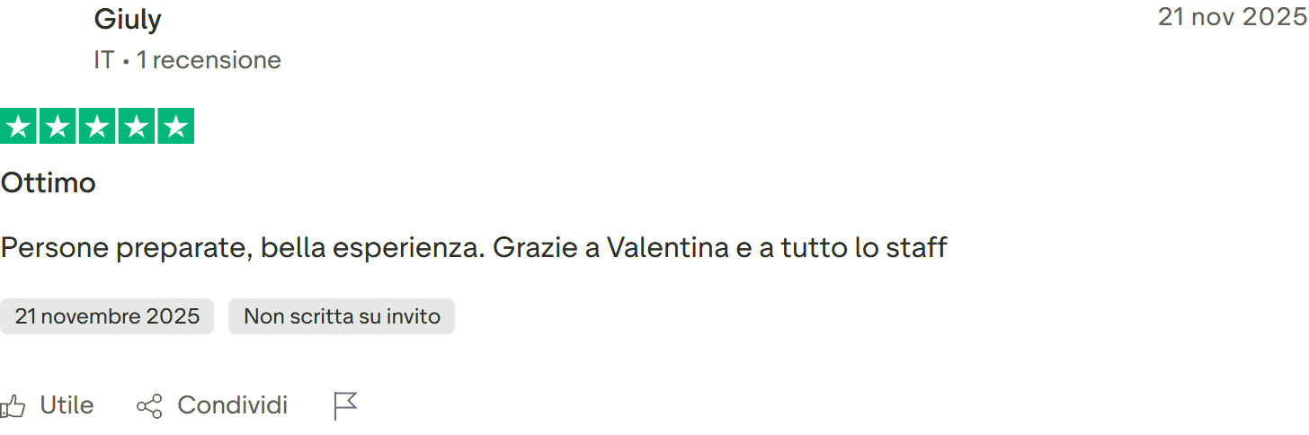 Recensione Trustpilot 5 stelle di Cristina Segala: agriturismo appena aperto, si sono occupati di tutto, richieste dirette su WhatsApp