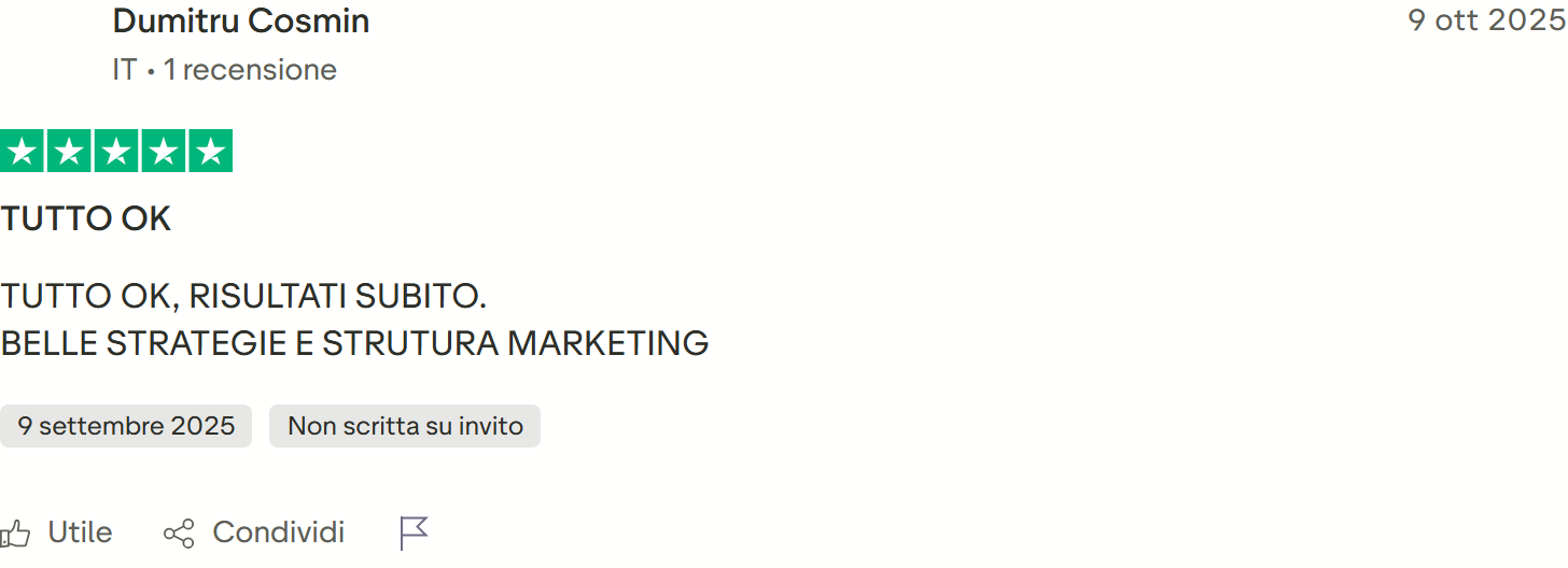 Recensione Trustpilot 5 stelle di Michele lavagna: azienda seria e professionale, giudizio ribadito sia nel titolo che nel testo