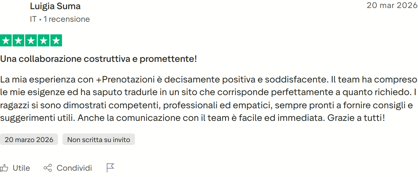 Recensione Trustpilot 5 stelle di Luigia Suma: il team ha tradotto le sue esigenze in un sito perfettamente corrispondente