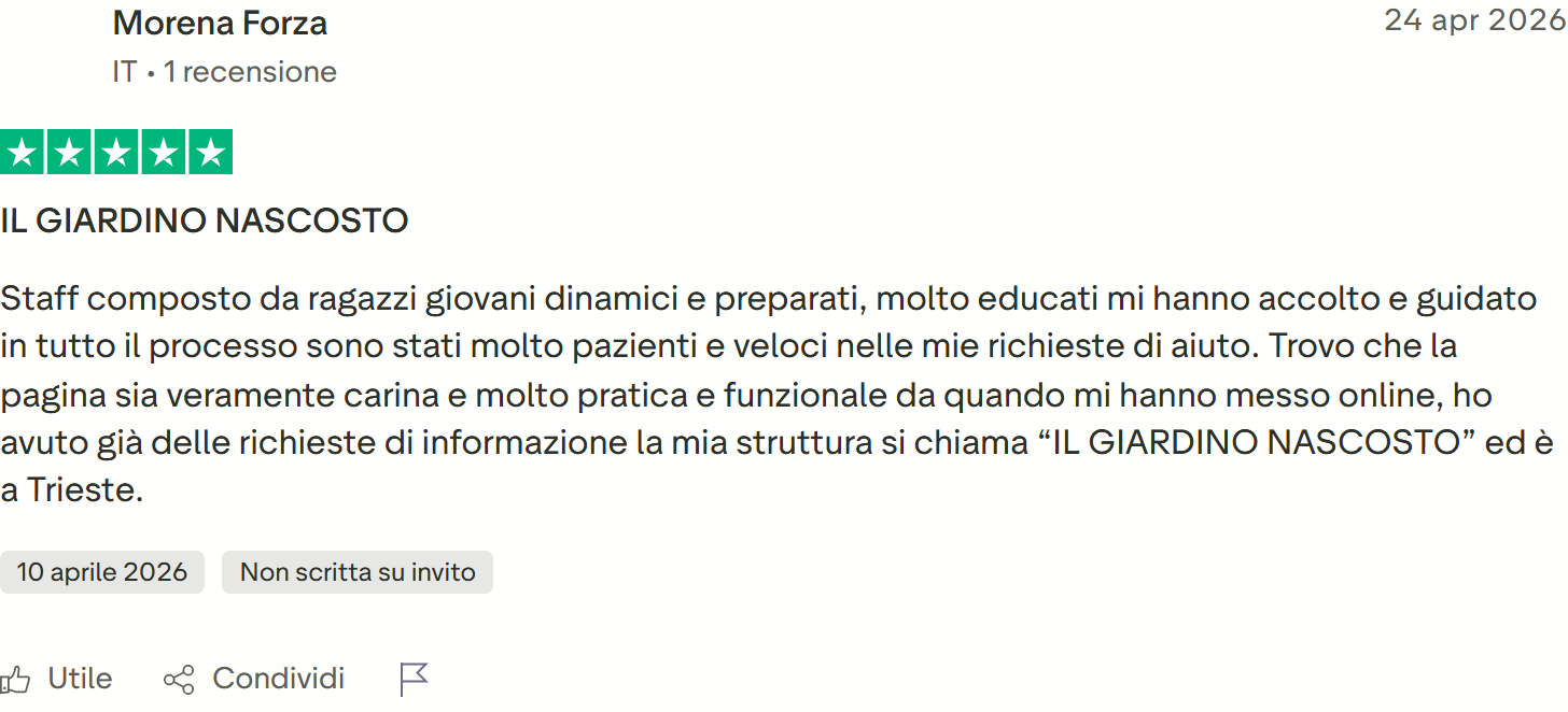 Recensione Trustpilot 5 stelle di Morena Forza: staff paziente e veloce, pagina carina e funzionale, già arrivate richieste di informazione